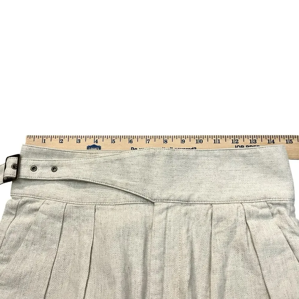 Banana Republic Seafarer Pants 4 Cream Herringbone Linen Blend Belted Pleated